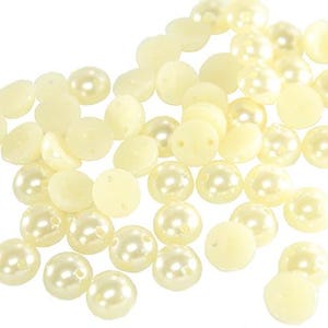 Perle Piane da Cucire 50 pezzi | 10 mm / 0,39 in Beige Mezza Sfera | Decorazioni Creative | Pietre da Cucire
