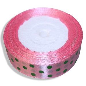 Nastro in Raso Pois Rosa | 2.5cm/0.98 in x 23m/905in | Pois Verdi | Artigianato | Cucito | Confezioni Regalo | Progetti Fai da Te