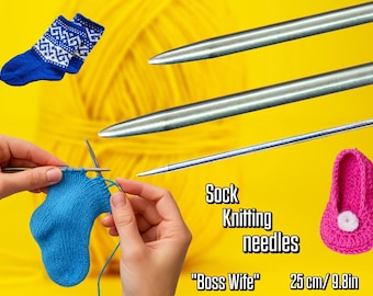 Agujas de Tejer | DPNs | Metal | Juego de 5 Agujas para Calcetines | Boss Wife | 25 cm / 9.8 in Longitud | Agujas de Punta Doble