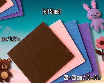 3mm/0.12 in Felt Sheet 25x25cm/10x10in | Fabric | Soft Craft Material | DIY Supplies | Wool Felt | Premium Craft Felt | Sewing