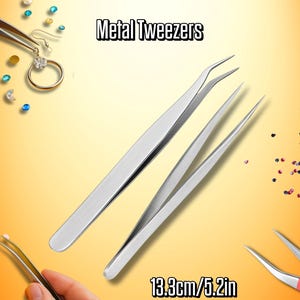 Metal Tweezers 13.3cm/5.24in | Precision Tool for Fine Work | High-Quality Stainless Steel Pliers | Jewelry Making | Crafting | Repair.
