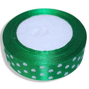 Nastro di Raso Verde con Foglie Bianche 2,5 cm x 23 m / 0,98 in / 748,03 in | Motivo Foglie | Rifinitura Tessuto | Materiali per Hobby
