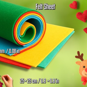 Felt 2mm/0.08in Thick | 25x25cm/9,8x9,8in Sheets | Craft Fabric | Wool Blend Felt | Soft Felt Sheets | Felt Squares | Felting Supplies