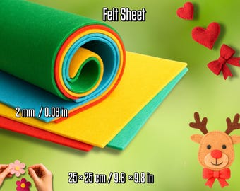 Felt 2mm/0.08in Thick | 25x25cm/9,8x9,8in Sheets | Craft Fabric | Wool Blend Felt | Soft Felt Sheets | Felt Squares | Felting Supplies