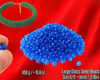 Duże koraliki 6/0 ≈0,4 mm / 0,016 cala | 450 g / ≈15,8 oz | Duża partia | Szklane koraliki rozmiar 6 | Materiały do rękodzieła
