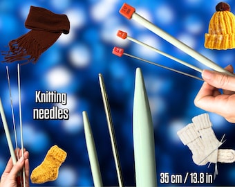 Knitting Needles | Long | Metal/Teflon  | 35 cm / 13.8 in | Durable Craft Tools | High-Quality | Perfect for DIY Projects