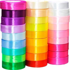 Set di Nastri in Raso | Tutti i Colori | 1 cm x 23 m | 40 Rotoli | Colori Vivaci | Per Artigianato, Cucito e Confezionamento Regali