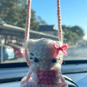 Crochet Pink Coquette Kitty Car Hanger
