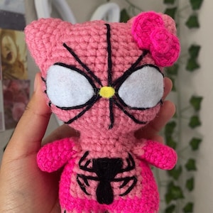 Crochet Coquette Pink Spider Kitty And Pink Bow