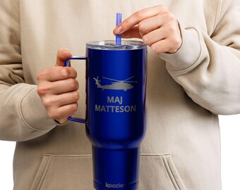UH60 Blackhawk Pilot Personalized Tumbler 40oz | Engraved Army Helicopter Tumbler, Custom helicopter pilot gift him or her, stainless steel