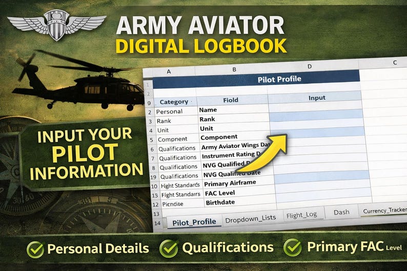 Army Aviator Digital Logbook Excel | DA 759 Flight Log | NVG & Hoist ...