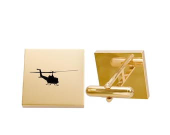 UH-1 Huey Gold Square Helicopter Cufflinks | Pilot Aviator Flight Accessories,