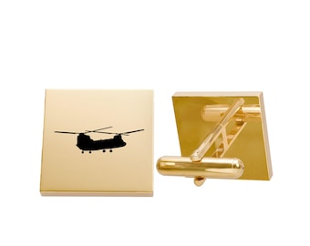Chinook Helicopter Printed Cufflinks | Gold or Silver Square Military Aviation Accessories, Military Ball, CH47 Pilot Gift, graduation gift