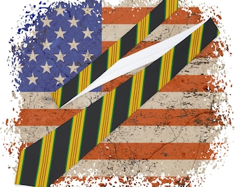 Vietnam War Army Ribbon Necktie, Veterans Gift, Stocking Stuffer, Striped, Black Necktie, Christmas Gift for Vietnam Veteran Retirement gift