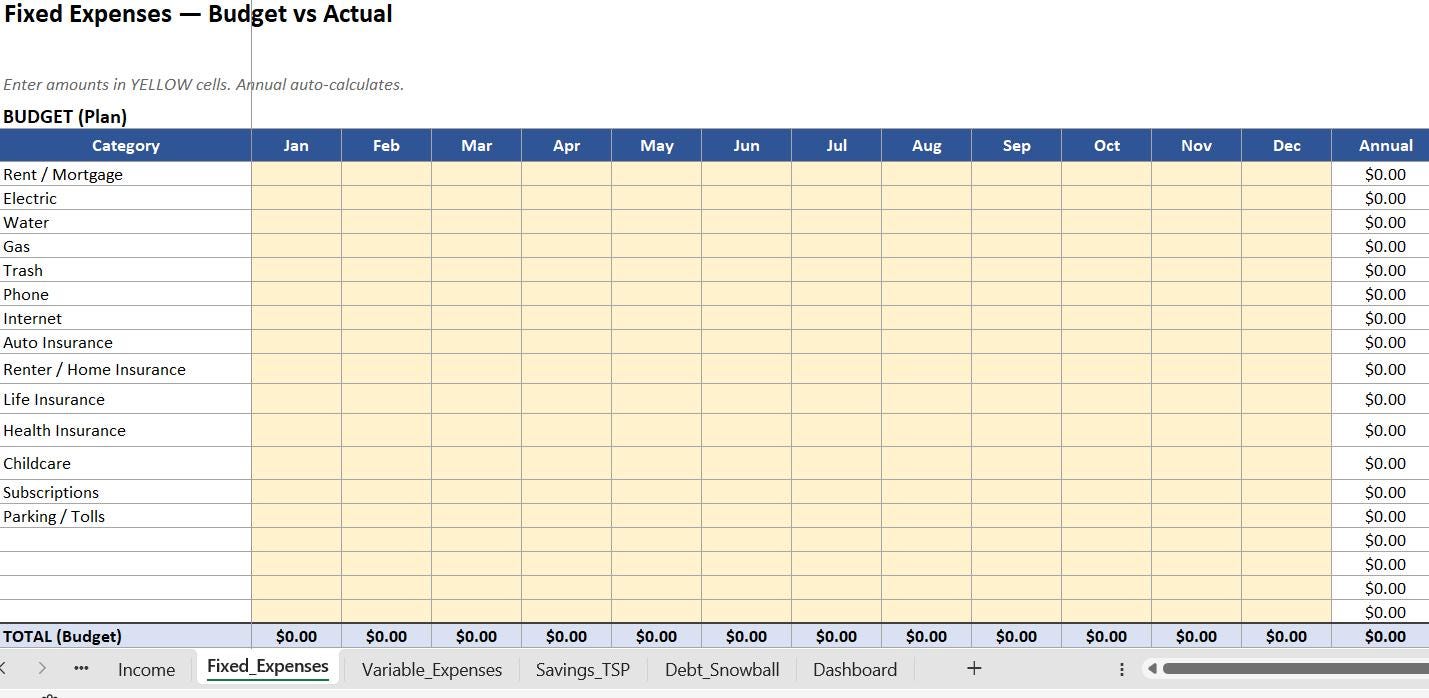Military Budget Spreadsheet | Les-based Budget Planner | Army Navy Air ...