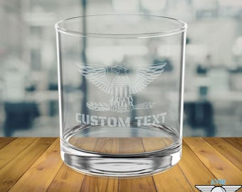 Personalized Army Rank Engraved Whiskey Glass | 10.5 oz, Custom Retirement Gift, Christmas Gift for Soldier, Veteran, Officer, Enlisted