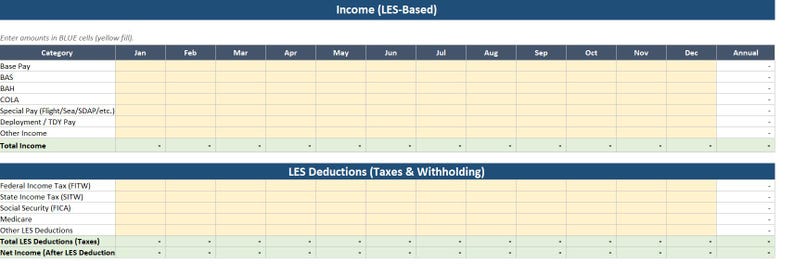 Military Budget Spreadsheet | Les-based Budget Planner | Army Navy Air ...