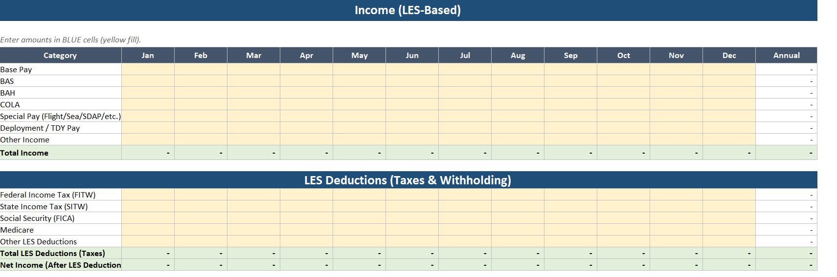 Military Budget Spreadsheet | Les-based Budget Planner | Army Navy Air ...