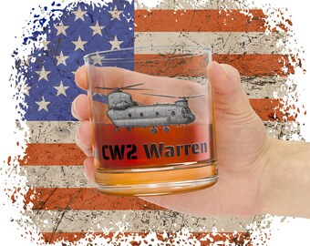 Personalized CH-47 Chinook Whiskey Glass: Military Pilot Gift