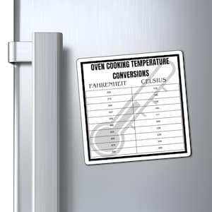Cooking Oven Temperature Conversion Chart, Celsius to Fahrenheit translation, chef, home cook, useful kitchen magnet