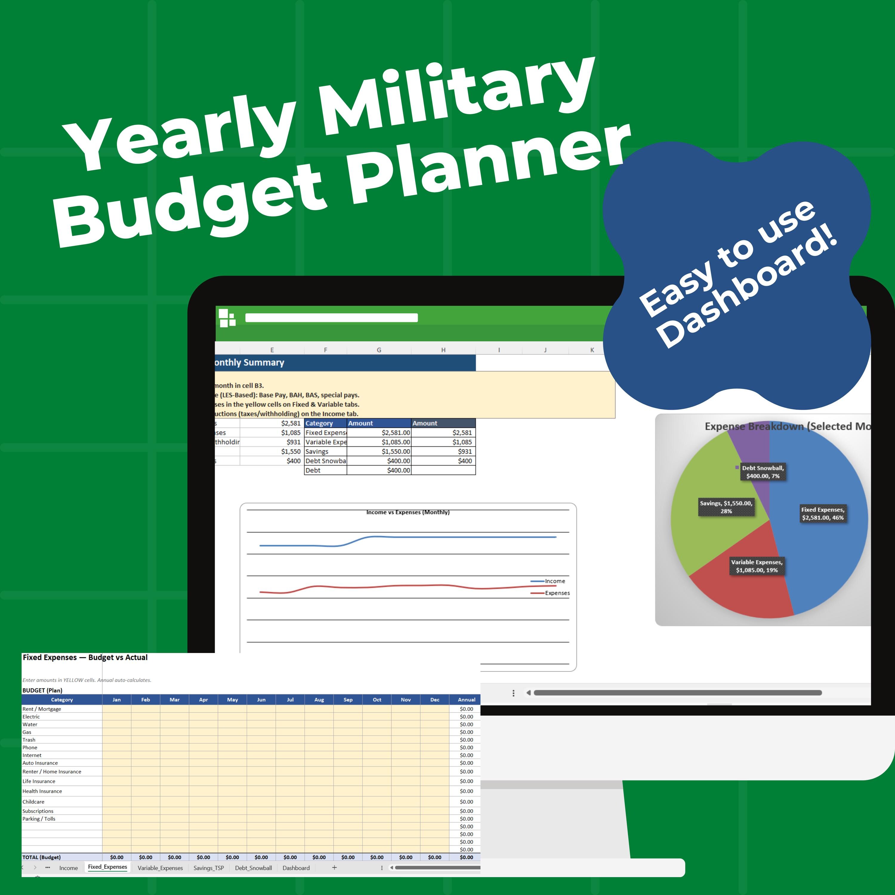Military Financial Planner Excel | Military Budget Spreadsheet Download ...