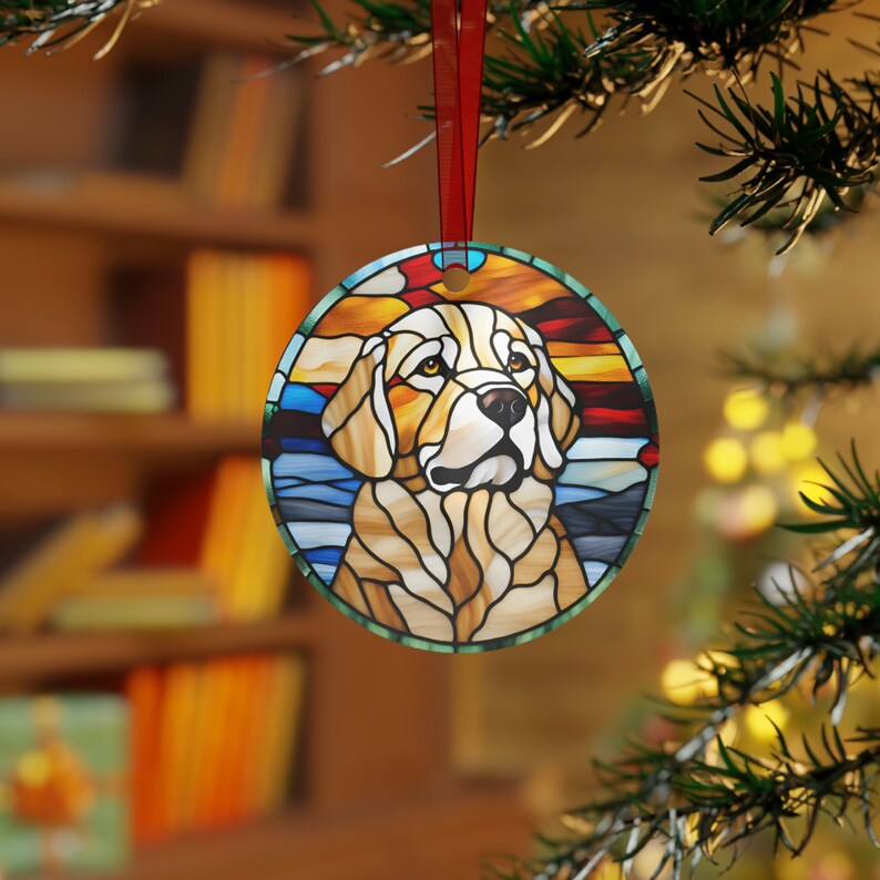 Golden Retriever Ornament, Stained Glass Printed Pattern Aluminum