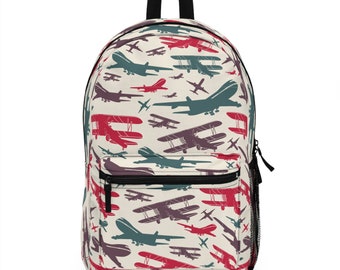 飛行機柄バックパック、航空ブックバッグ、パイロットトラベルショルダーバッグ