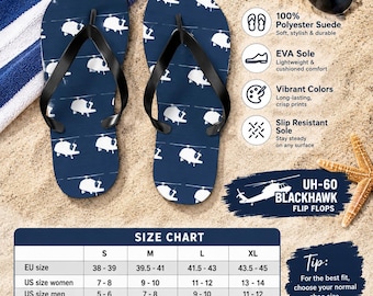 UH60 Blackhawk Helicopter Pattern Flip Flops | Army Aviation Print, helicopter pilot gift