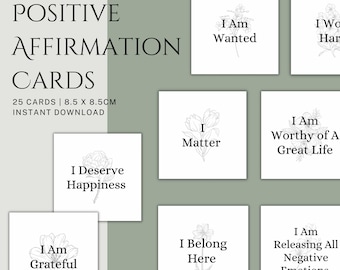 Affirmationskarten, Positive Affirmationen, Sofort Download, druckbar, 25 Karten, Motivationskarten, Tägliche Affirmationen, Manifestationskarten