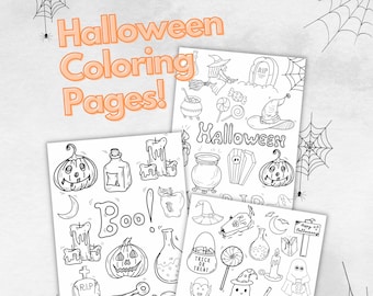 3 Printable Halloween Coloring Pages, Instant Digital Download, Pumpkins, Ghosts