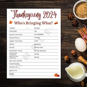 Who&#39;s Bringing What To Thanksgiving Printable Template, Instant Download, Thanksgiving, Printable, Thanksgiving Dinner