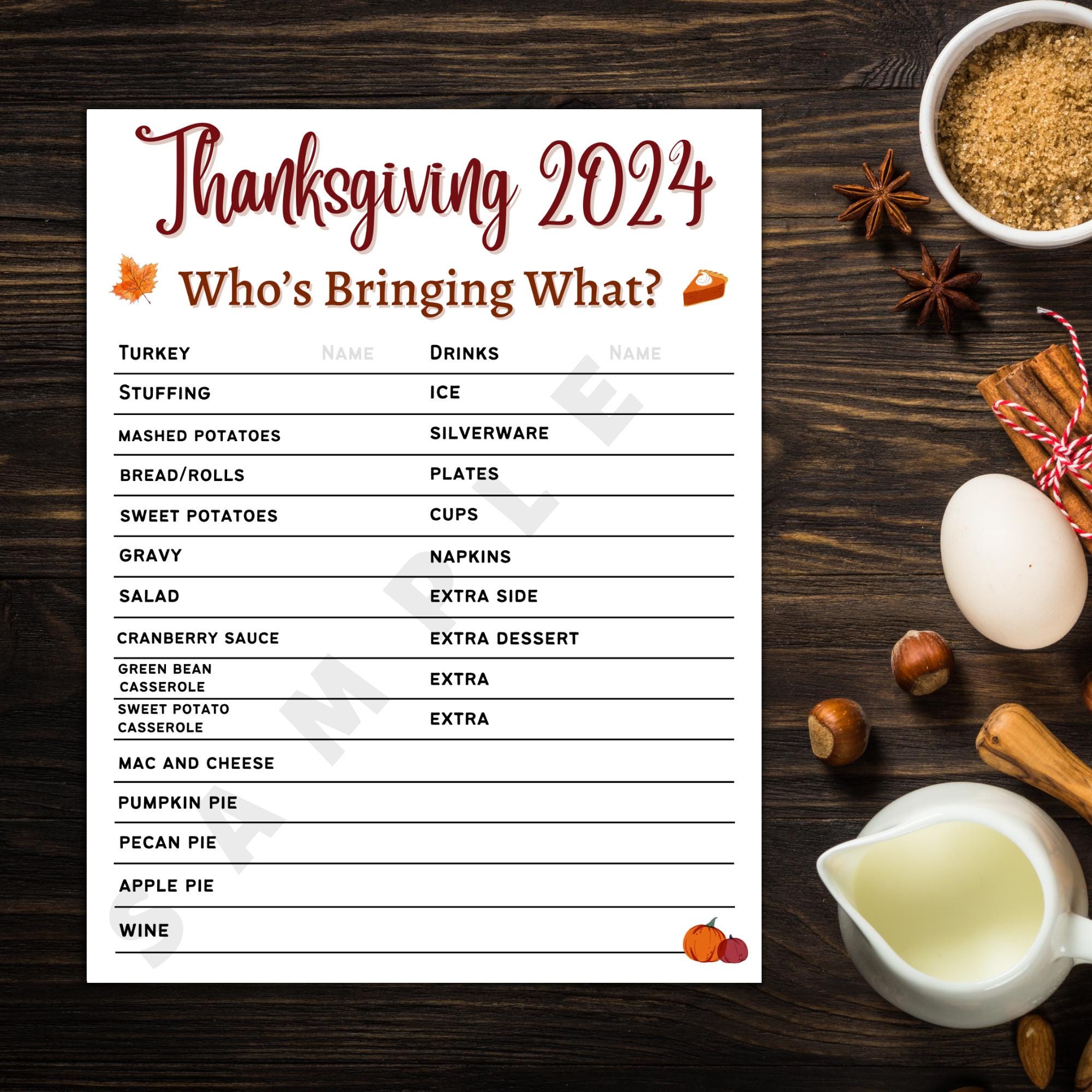 who's bringing what to thanksgiving printable template, instant