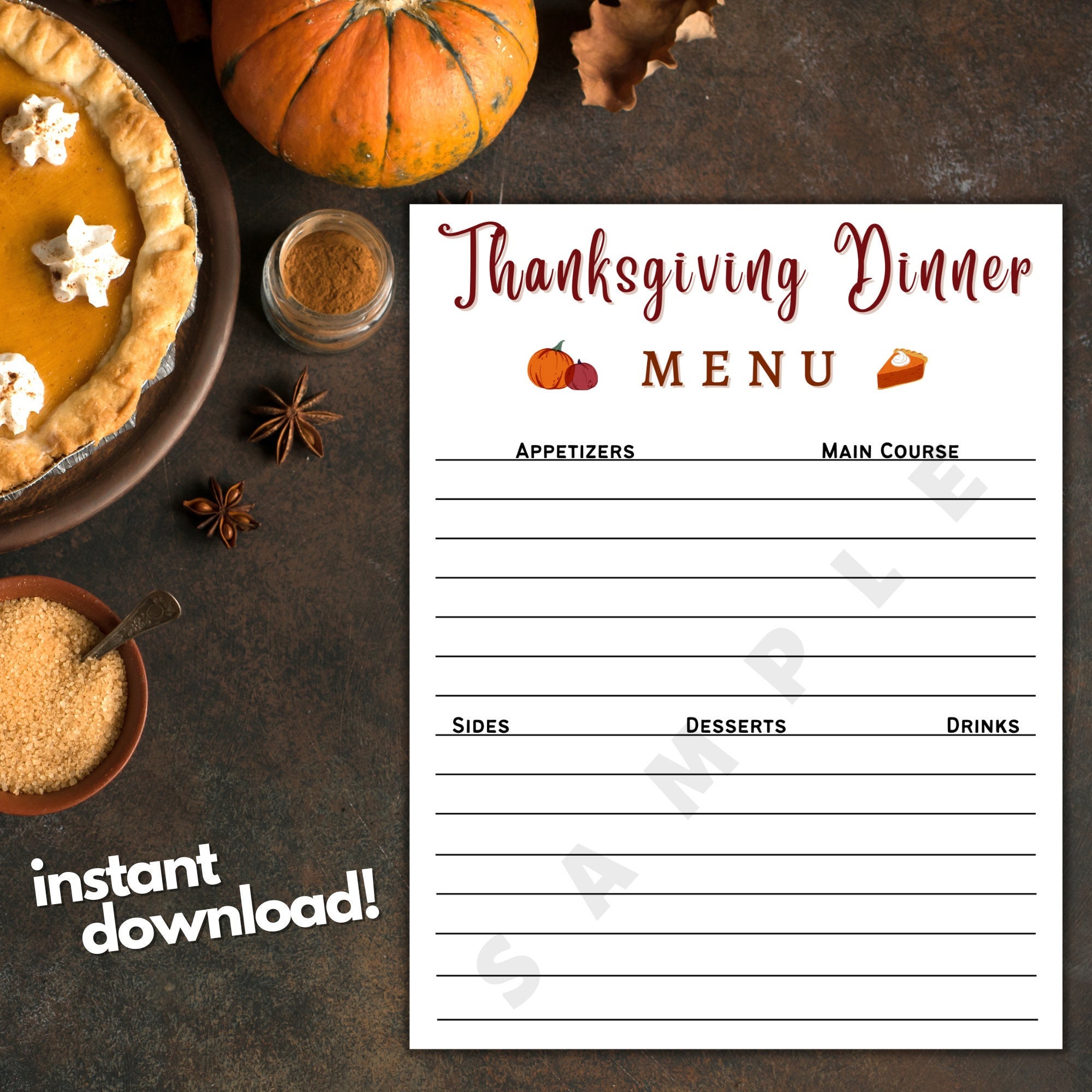 Thanksgiving Dinner Menu Printable Template, Thanksgiving Dinner ...