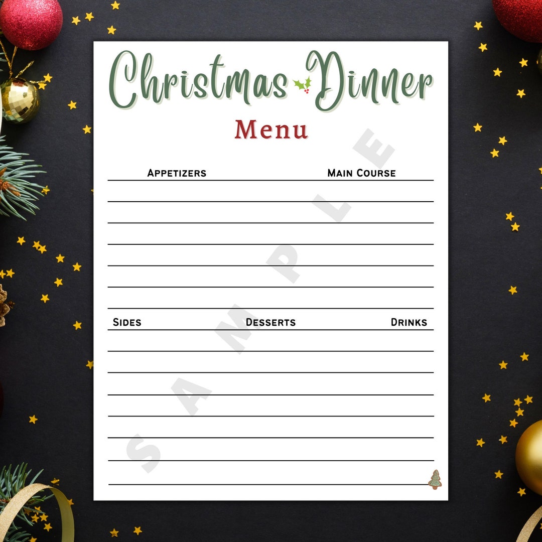 Christmas Dinner Menu Printable Template, Instant Download, Christmas Christmas Dinner Menu Printable Template, Instant Download, Christmas