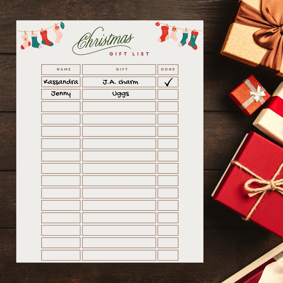 Christmas Gift Checklist Printable Instant Download Christmas Christmas Gift Checklist Printable Instant Download Christmas