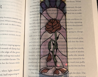 Beauty Rose Transparent Holographic Bookmark | Stained Glass Bookmarks | Fantasy Inspired | 2" x 8"