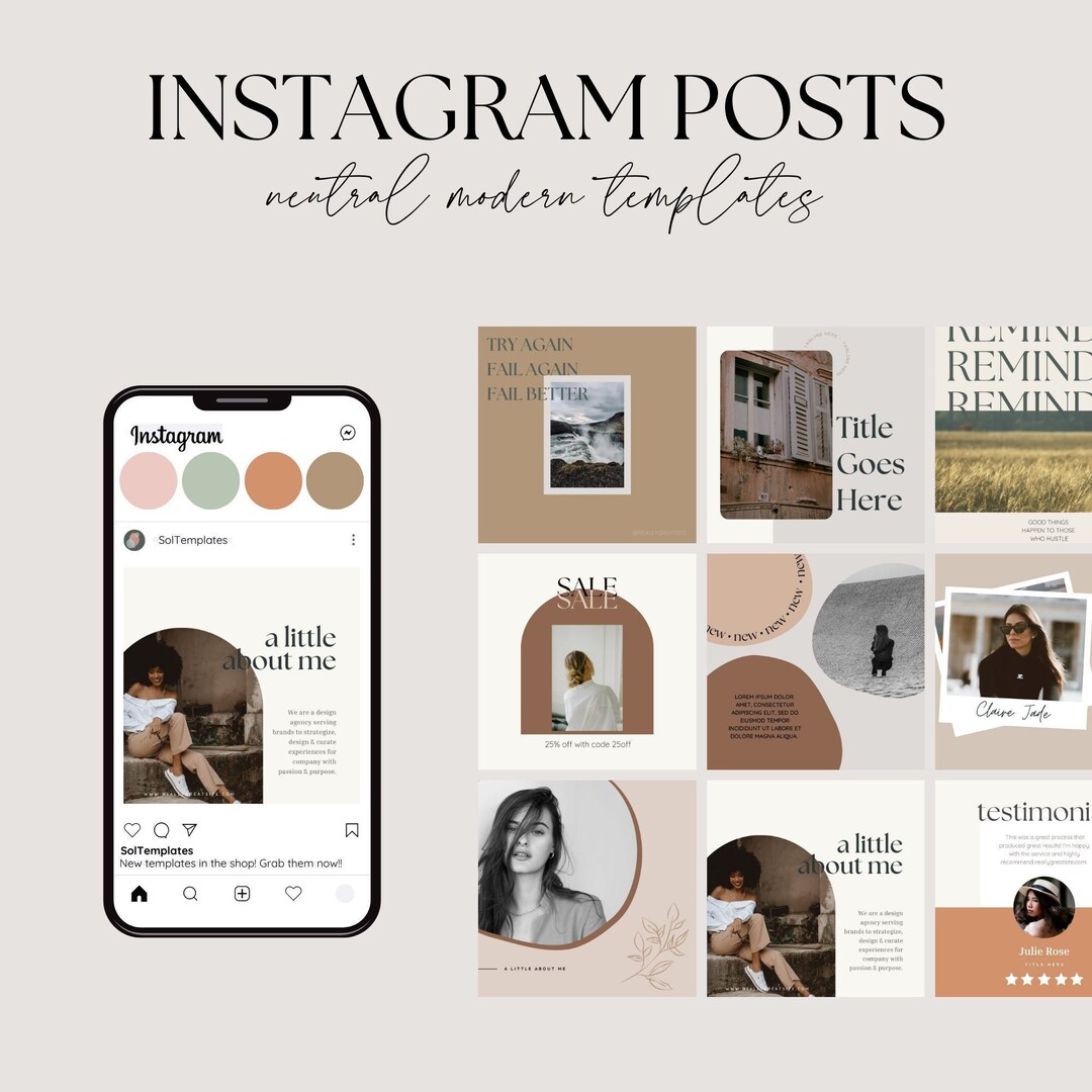 25 Neutral Instagram Post Templates Modern Templates - Etsy