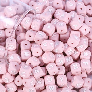 26 Silicone Letter Beads - Fast Shipping! - Mix & Match - Quartz Pink, Pastel BPA Free Pink Alphabet Beads - Bracelet - Names, Initials