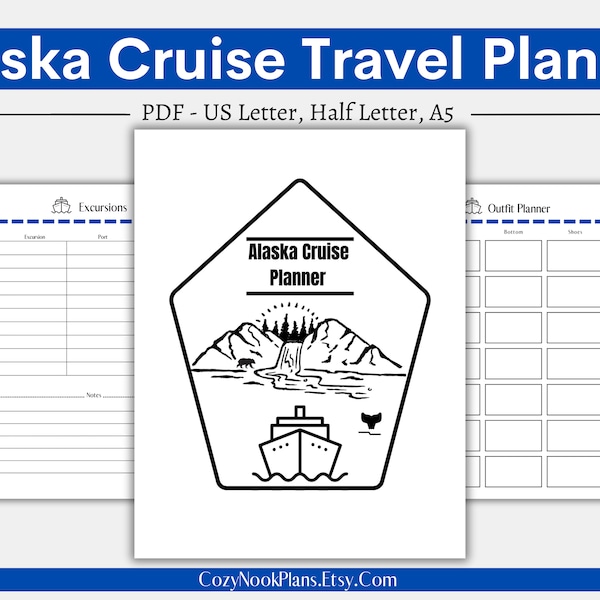 Alaska Cruise Planner, Alaska Cruise Vacation Planner, Alaska Cruise Travel Planner, Trip Planner, A5, Half Letter, Letter, Printable