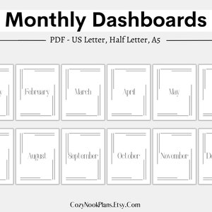 Printable Monthly Dashboards, Printable Monthly Covers, Monthly Dashboard Inserts, Cover Page ...