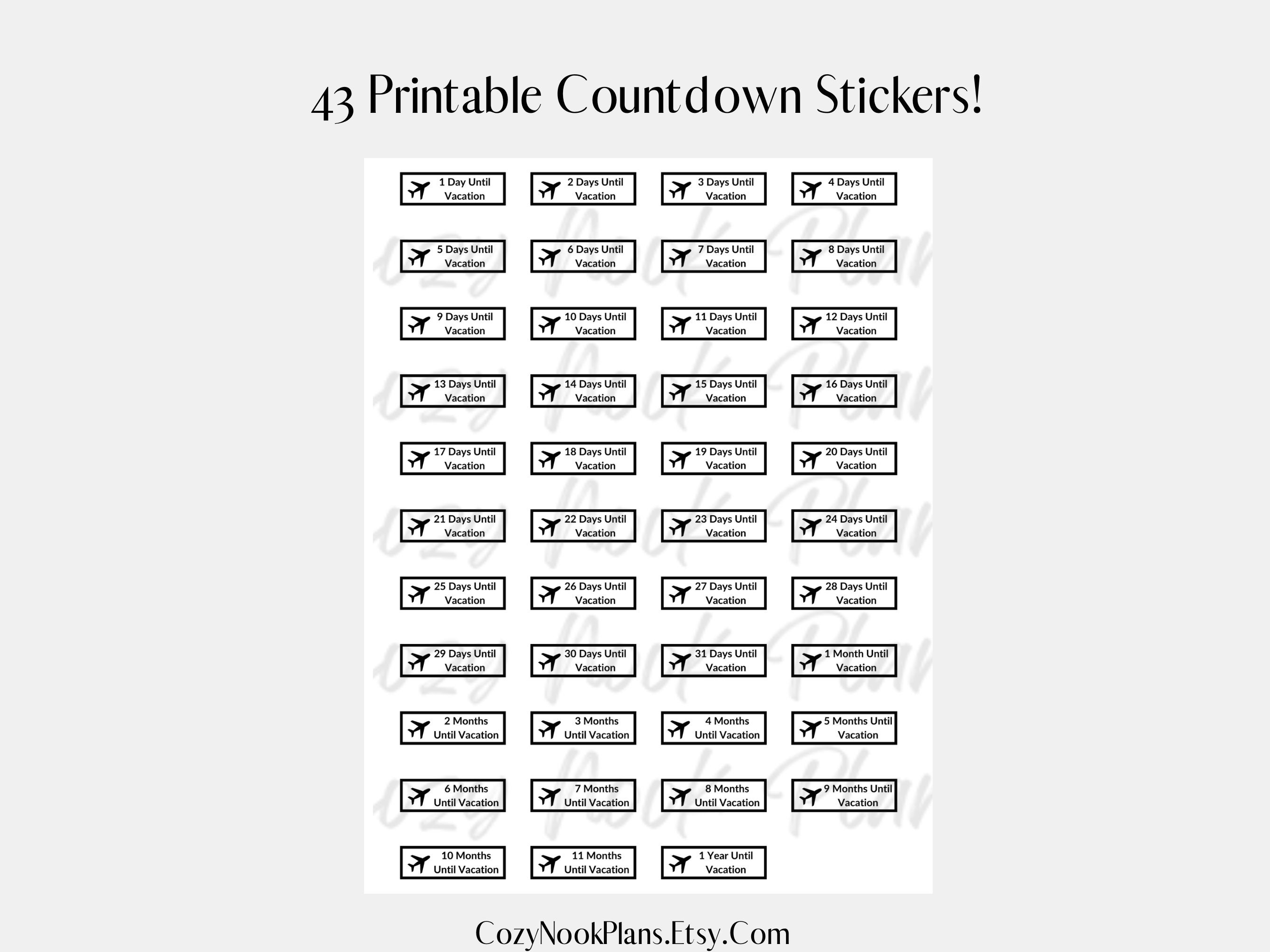 Printable Airplane Vacation Countdown Stickers, Vacation Countdown ...