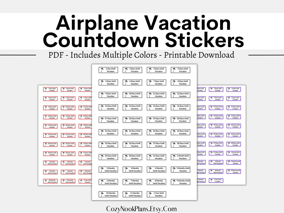 Printable Airplane Vacation Countdown Stickers, Vacation Countdown ...