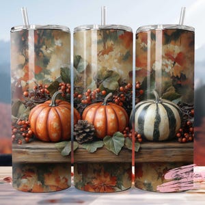 Autumn Pumpkins Seamless 20 oz Skinny Tumbler Sublimation Design, Fall Tumbler Wrap, PNG Instant DIGITAL ONLY, Seasonal 20oz Tumbler Wrap