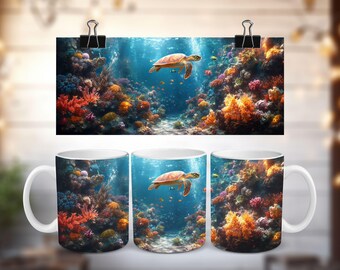 Sea Turtle Mug Sublimation Design PNG | Tropical Digital Download File | Full Wrap Design Coffee Mug | DIGITAL Download ONLY