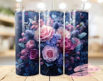 Diseño de sublimación de vaso delgado de 20 oz sin costuras con diseño floral oscuro, envoltura de vaso delgado recto, PNG DIGITAL instantáneo, diseño de sublimación gótico
