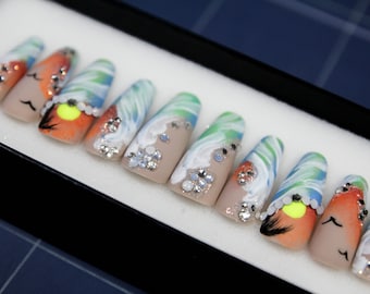 Abstract Stiletto Press On Nails | Mercury Nail Set