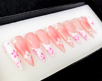 Sakura Press On Nails | Lucky Charm Glue On Nails | Summer Nails Luxury | Magnet Stiletto | Glitter Short Nails  | Pride Nails TN9