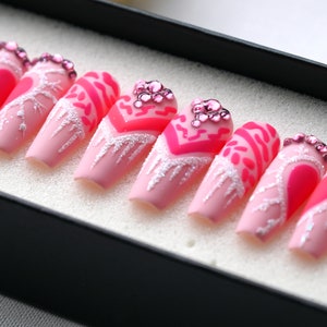 Candy Heart Press On Nails | Pink Glitter Gel X False Nails