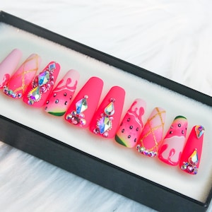 Watermelon Stiletto Press On Nails: Luxury Gel X False Nail Set