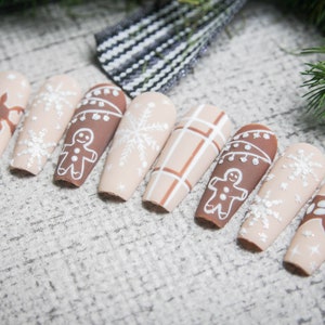 Gingerbread Christmas Press On Nails | Holiday Gel X Nails